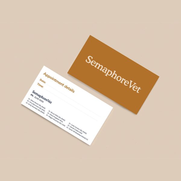 A mockup of the front and back of the semaphore vet appointment card