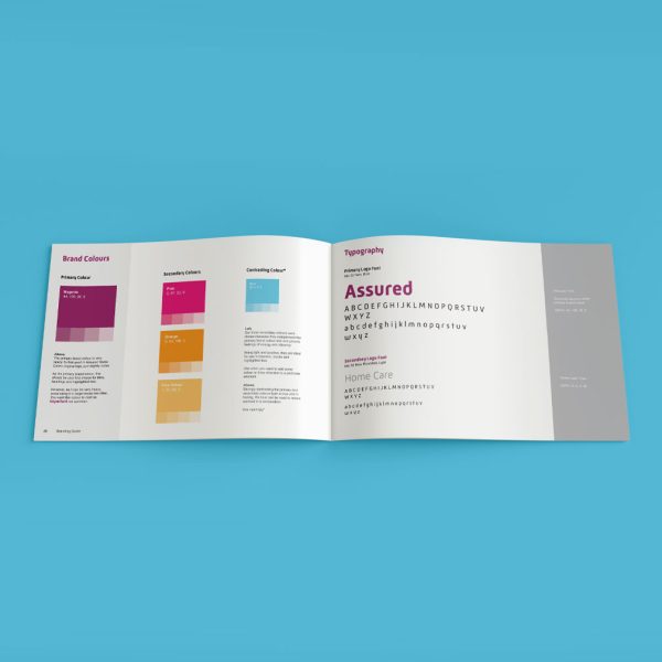 Example of a brand guide developed for Assured home Care